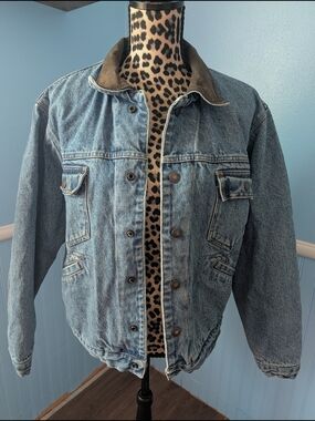 Vintage GAP Denim Jacket with Leather Collar And Sherpa Lining